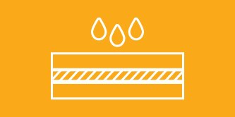 White lineart icon on an orange background representing water and temperature resistance
