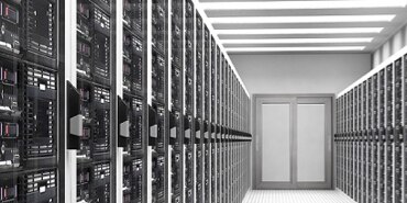 A row of racks inside a data center room.