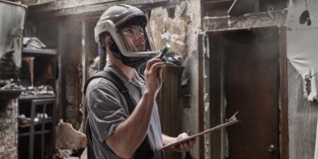 Arson Investigator using a  3M Versaflo Heavy Industry PAPR Kit TR-600-HIK
