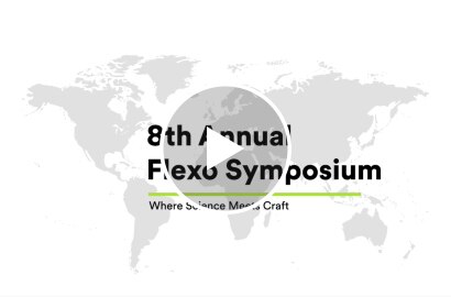 Image of a world map with text "8th Annual Flexo Symposium: Where Science Meets Craft"