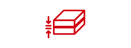 Red stacked-module icon with arrows indicating compressive containment.
