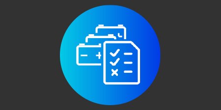 A document and three batteries icon
