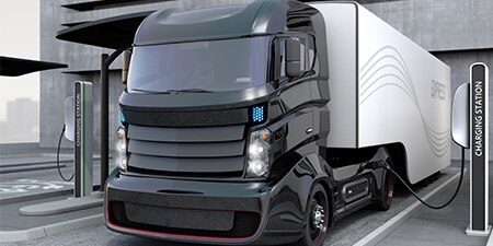 Commercial vehicle truck fueling up.
