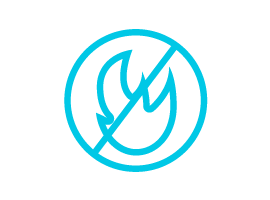 Thermal runaway icon of a flame with a circle and strike through it.