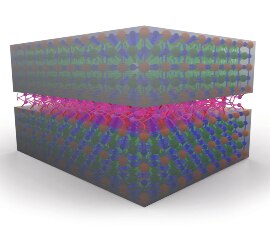 Graphic of an adhesive intermingling at the surface of substrates to show chemical adhesion and diffusion