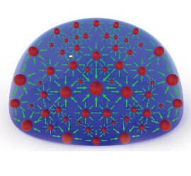 Graphic of a blue hemisphere with red circles representing molecules to show surface energy