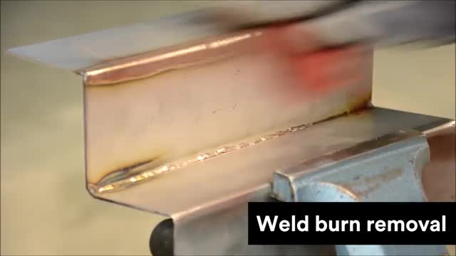 screenshot of video showing weld burn removal
