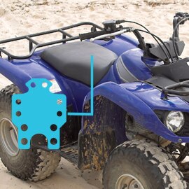 blue ATV on sand.