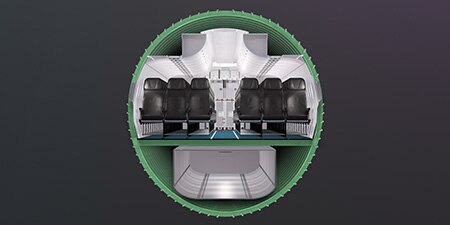 Front section view of airplane seats
