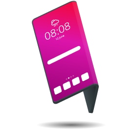 Modern mobile device with a foldable screen floating on a white background.