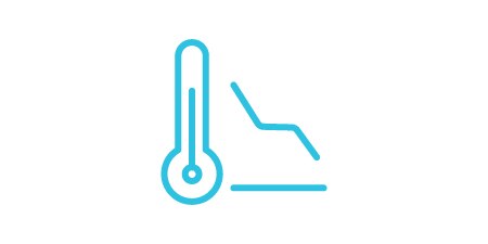 Boost display performance and reduce heat icon of a thermometer with a line trending downward.
