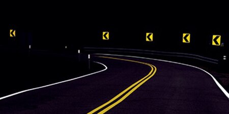 Reflective street signs at night
