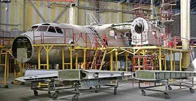 shot of aircraft being painted
