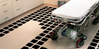 anti-slip treads on a hospital room floor
