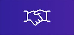 white handshake icon on purple background