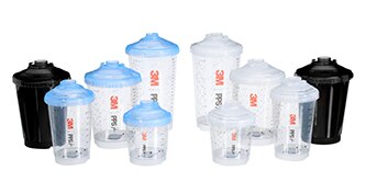Image of all sizes of vented 3M spray cups

