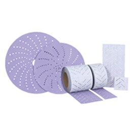 Assorted 3M sanding discs and rolls with multi‑hole patterns