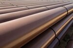 Stacks of epoxy coated pipe