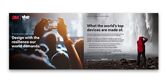 Image showing a brochure cover for 3M™ VHB™ Tapes Display Bonding, featuring a person climbing a mountain, symbolizing resilience and strength in bonding solutions.
