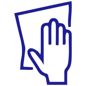 Icon of a hand with a paper towel in it.