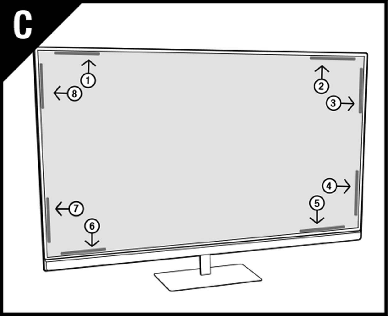 Illustration of attachment strips on a privacy filter for monitors. Illustration of attachment strips on a privacy filter for monitors.