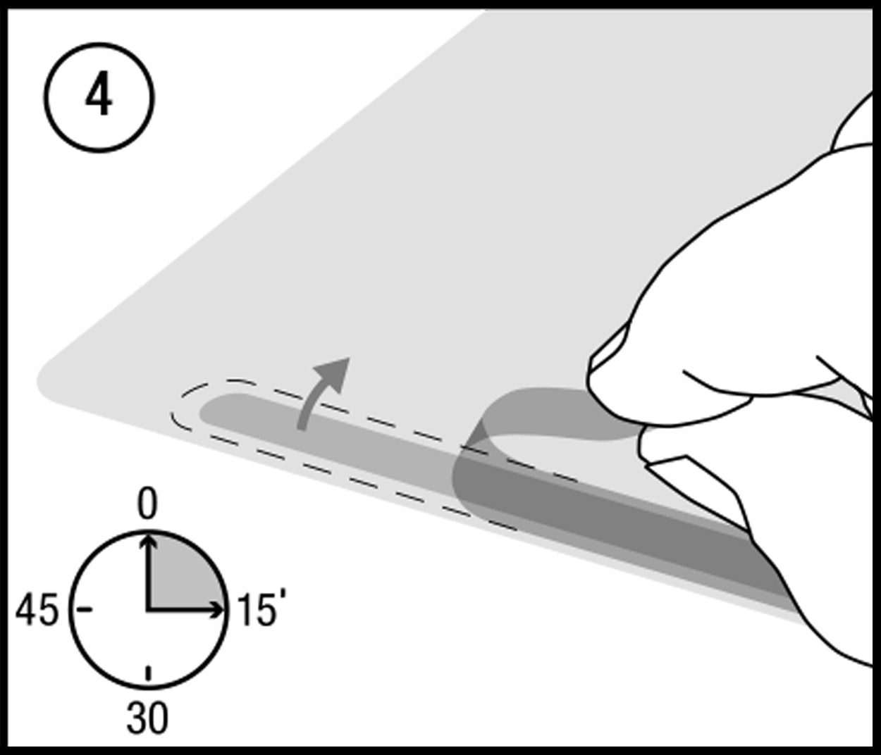 Illustration showing how to remove liners from attachment strips after application Illustration showing how to remove liners from attachment strips after application