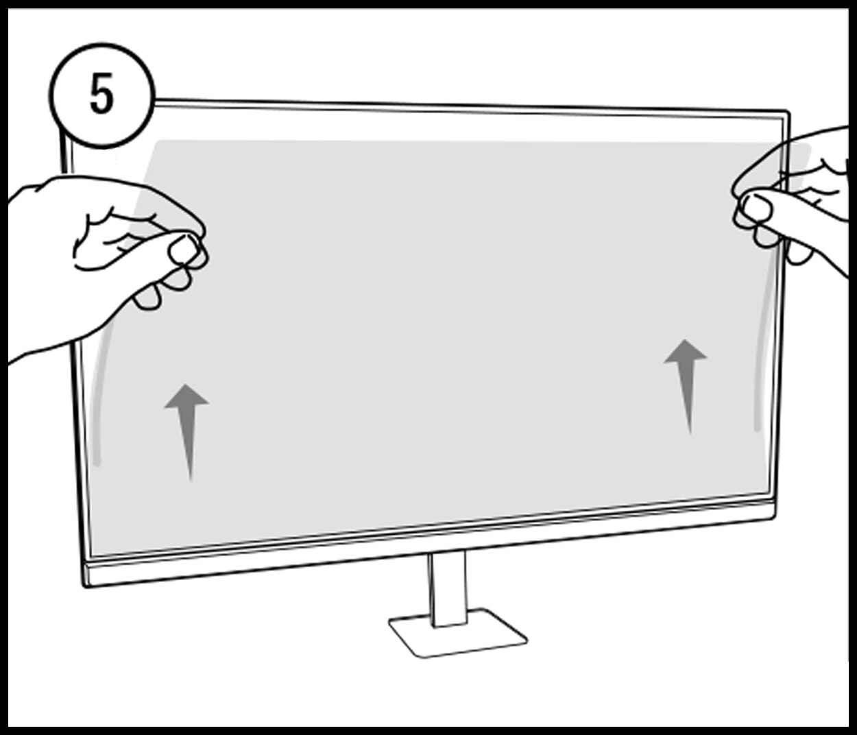 Illustration of a privacy filter attaching to screen by attachment strips Illustration of a privacy filter attaching to screen by attachment strips