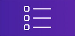 white bullet list icon on purple background