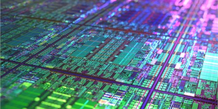 CPU circuits on a large semiconductor wafer
