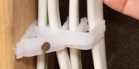 Wires mounted to stud using 3M Cable Stackers
