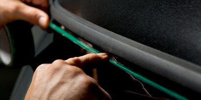 knifeless tape between window graphic and rubber
