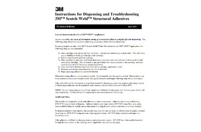 Image of technical bulletin &ldquo;Instructions for Dispensing and Troubleshooting 3M&trade; Scotch-Weld&trade; Structural Adhesives&rdquo;