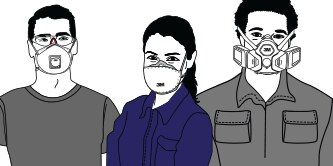 illustration of workers in different respirators
