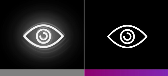 Two images of eye icons showing how 3M can help achieve crystal-clear images with a wide FOV and no god rays with reflective polarizer films from 3M.
