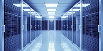 A room containing innovative data center operations and server storage.
