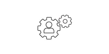 black outline of gears with person drawing inside of gear
