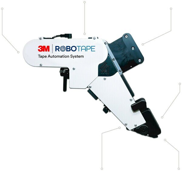 Image of the RoboTape application head with lines pointing to various areas