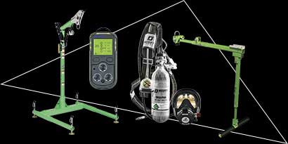 Composite image of confined space worker safety equipment.
