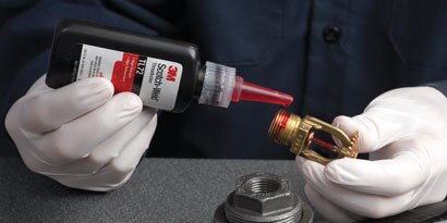 3M™ Scotch-Weld™ Threadlocker TL72 being applied to ceiling fire sprinkler
