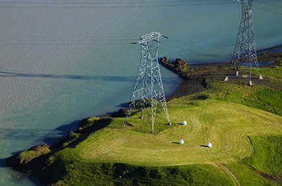 Aerial view of rural power lines