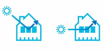 Graphic that shows how heat moves through a house with 3M Prestige Window Films
