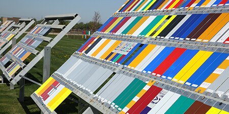 Outdoor 3M sheeting weather performance testing apparatus.
