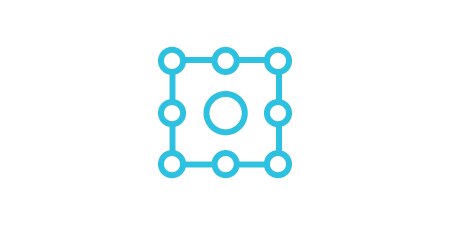 Protection and optimization icon of a square with circle points of interest around the circle and in the middle.
