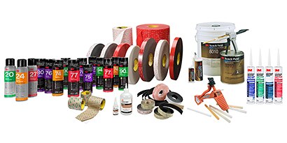 Learn about adhesive formats and the bonding continuum. Image of 3M adhesive and tape products.
