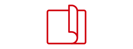 Red outlined sheet icon with a folded corner suggesting a flexible material layer.
