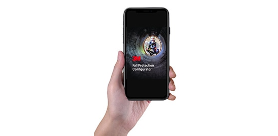 Hand holding a smartphone with a Fall Protection Configurator App
