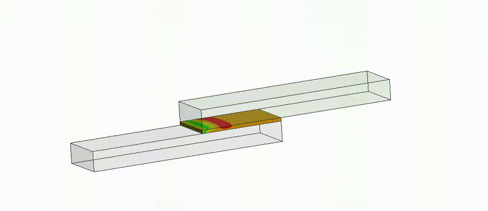 Animation showing stress modeling on a bonded assembly as shear stress is applied and relaxed
