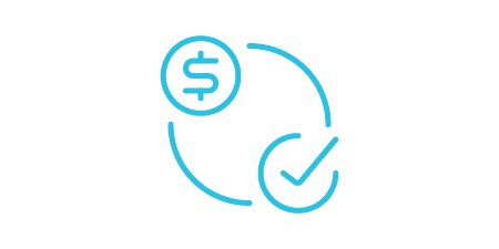 Material and labor savings icon of a circle with a money and check mark symbol.
