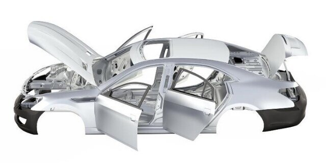 drawing of a car with all windows and doors open and hood and trunk open.
