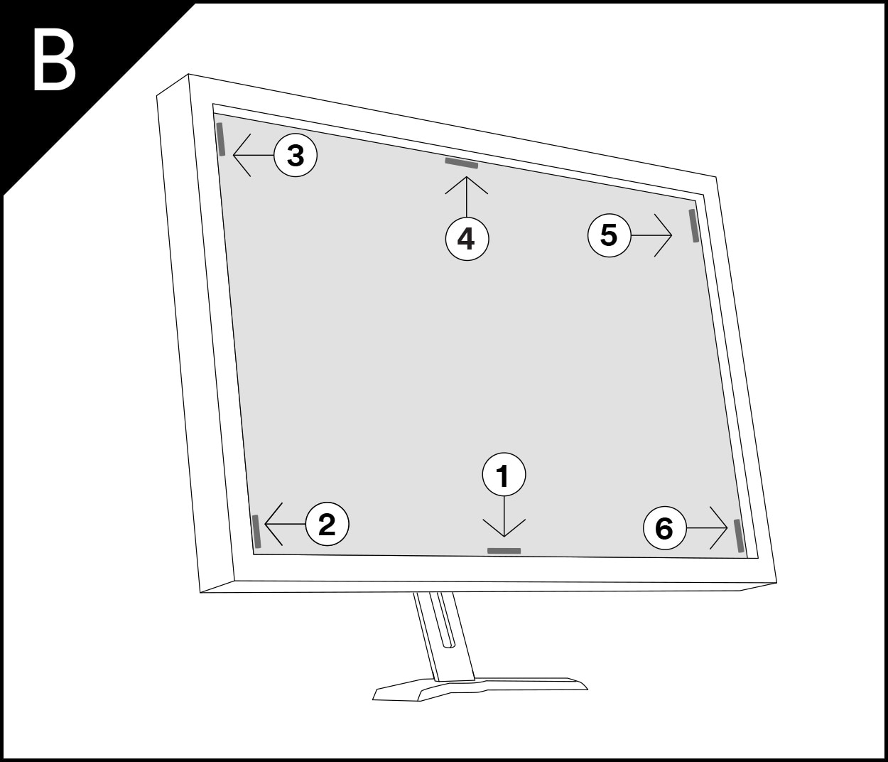 Illustration of attachment strips on a privacy filter for touchscreen devices and tablets